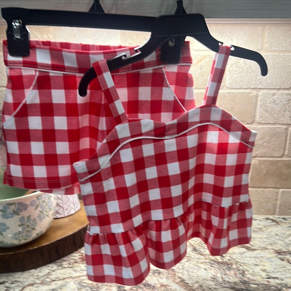 Red and White Checkered Kids Skirt Set